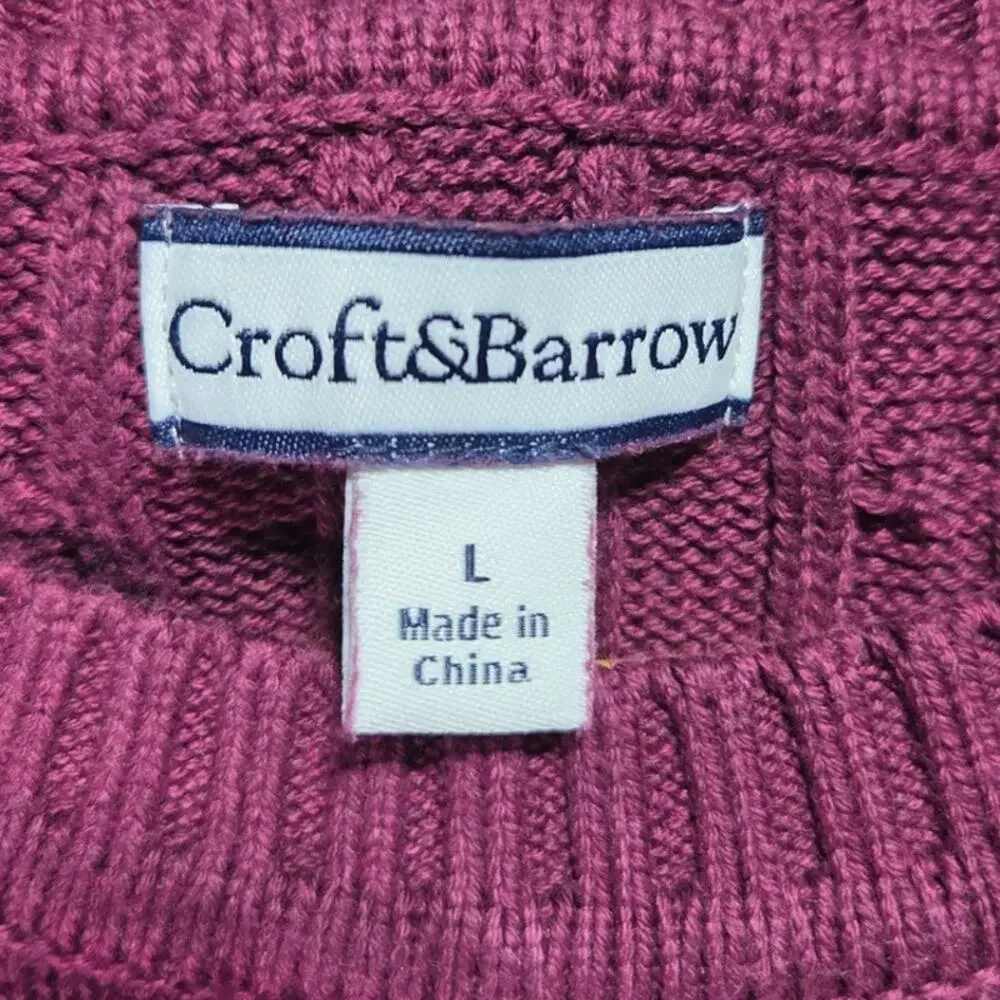 Croft & Barrow Purple Woman's Braided Knit Crew Neck Sweater Large